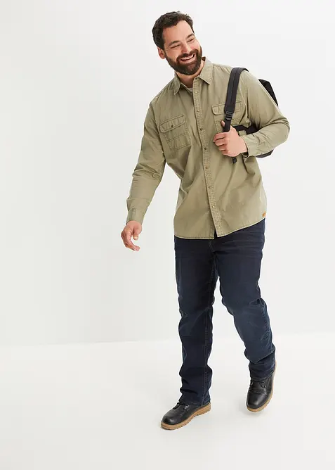 Fodrade jeans med stretch och resårlinning, Straight, bonprix