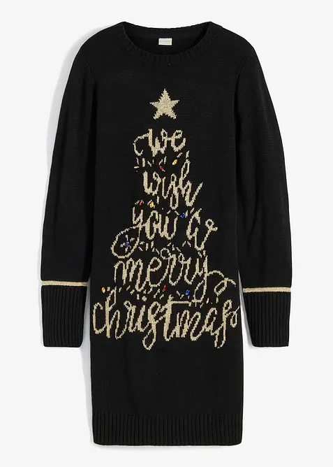 Stickad klänning med julmotiv, bonprix