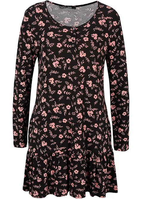 Mönstrad långärmad trikåtunika av viskosmix, bonprix