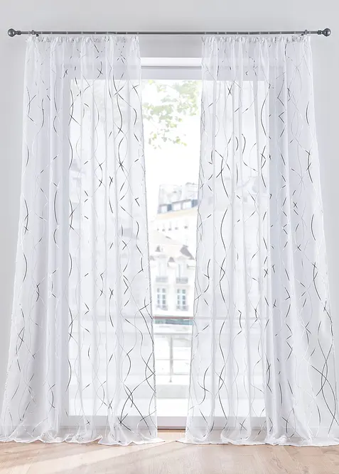 Gardin med glansigt mönster i återvunnen polyester (1-pack), bonprix