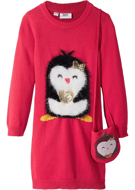 Stickad klänning och väska (2 delar), bonprix