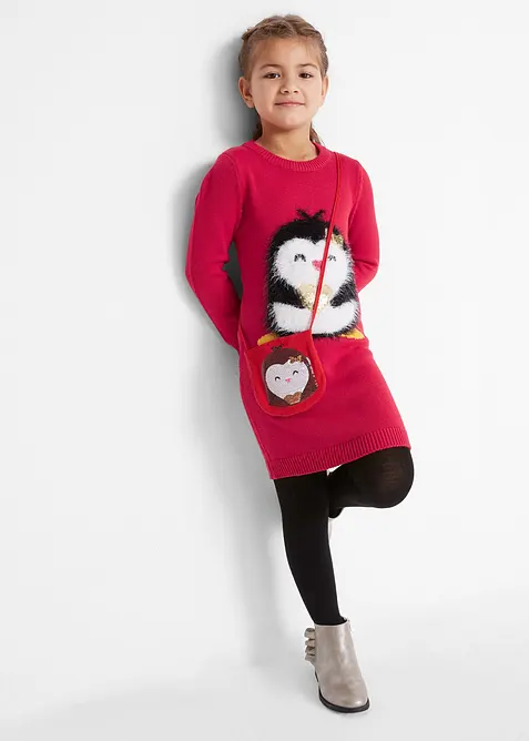 Stickad klänning och väska (2 delar), bonprix