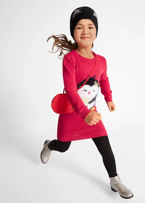 Stickad klänning och väska (2 delar), bonprix