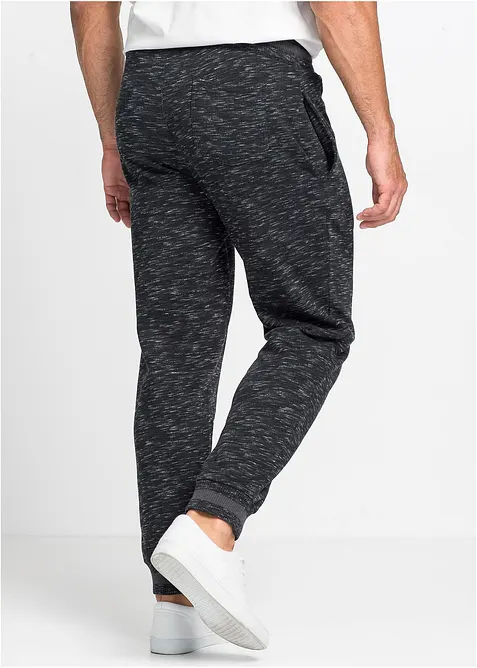 Melerad joggingbyxa med ribbstickade muddar, bonprix