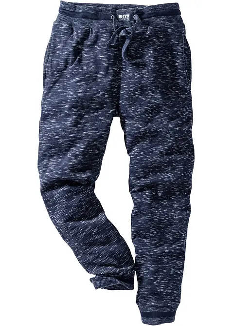 Melerad joggingbyxa med ribbstickade muddar, bonprix
