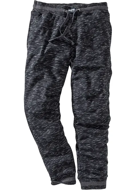 Melerad joggingbyxa med ribbstickade muddar, bonprix