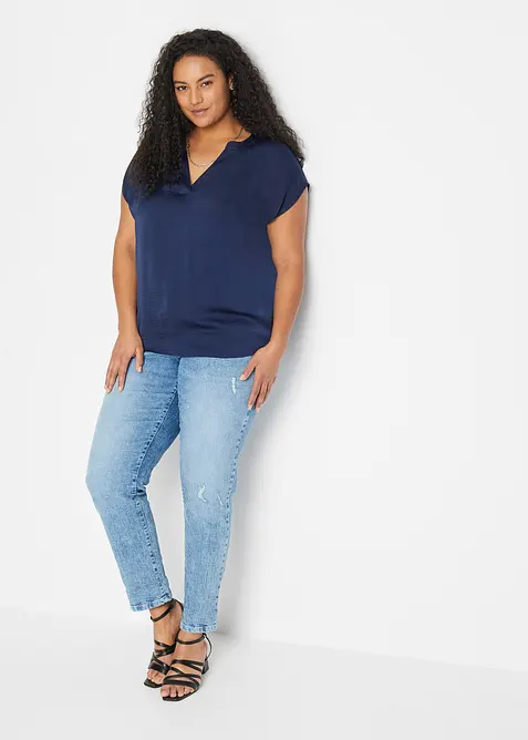 Ledig satinblus med överskurna ärmar, bonprix