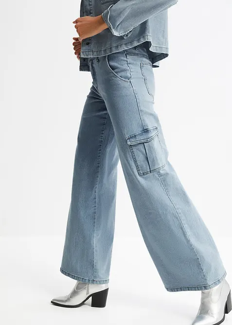 Cargo Jeans Mid Waist, Wide Leg, bonprix