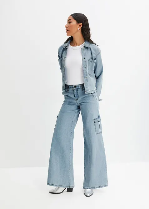 Cargo Jeans Mid Waist, Wide Leg, bonprix
