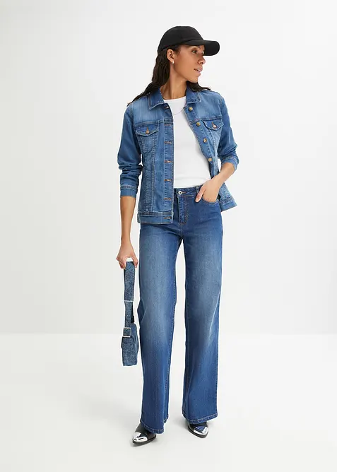 Stretchig jeansjacka i basmodell, bonprix