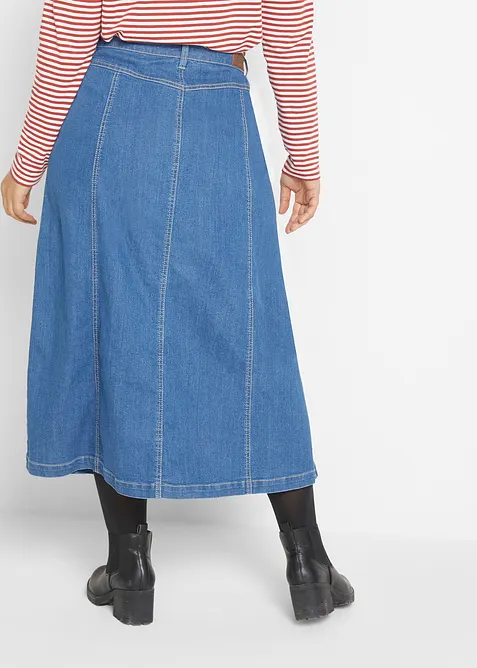 Bekväm stretchig jeanskjol, mellanlång, bonprix