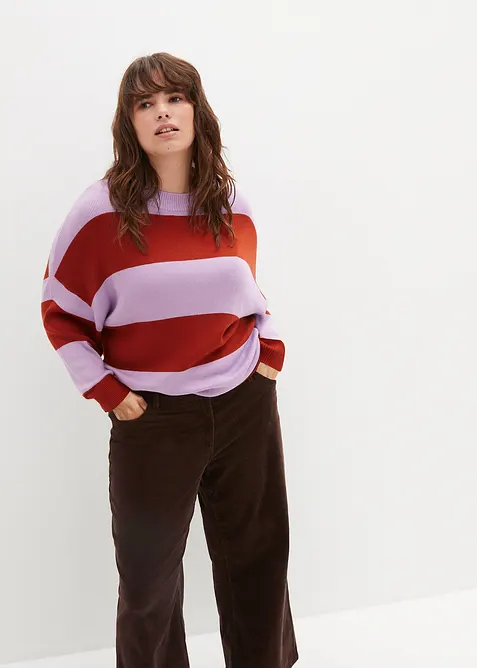 Finstickad tr&ouml;ja med rund halsringning och blockr&auml;nder, bonprix