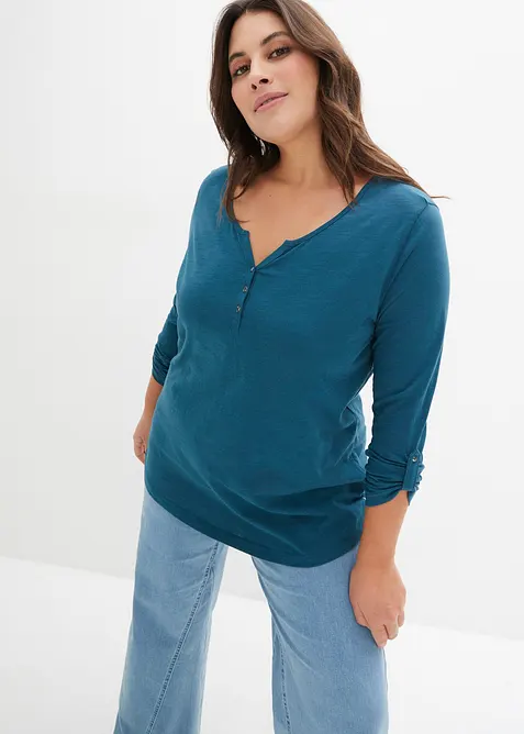 Långärmad bomullstopp med knappslå, bonprix