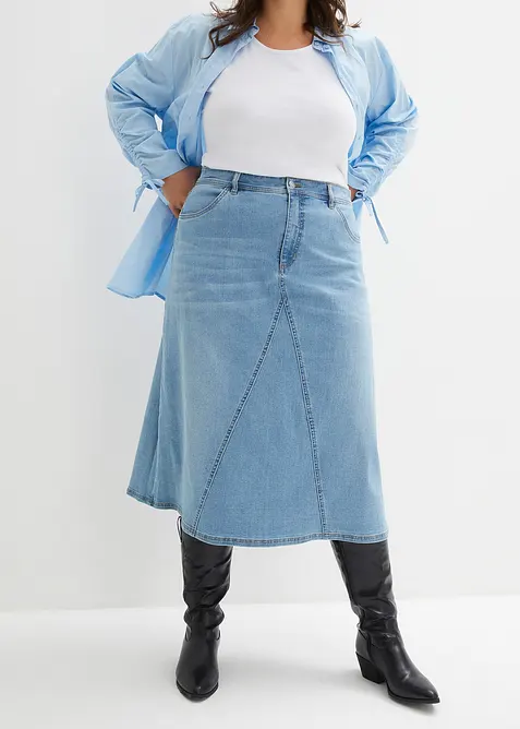 Stretchig jeanskjol, High Waist, bonprix