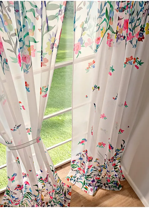 Gardin med blomm&ouml;nster och omtag (2-pack), bonprix