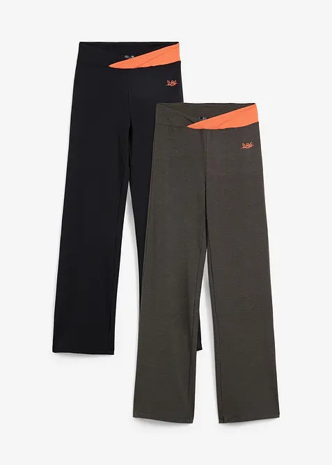 Stretchig sportbyxa i bomull med bootcut (2-pack), bonprix