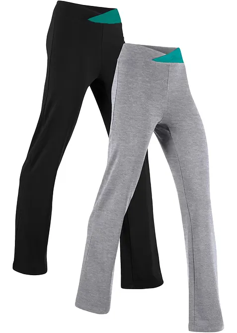 Stretchig sportbyxa i bomull med bootcut (2-pack), bonprix