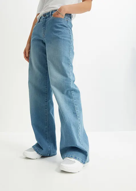 Wide Leg Jeans, Mid Waist, Stretch, bonprix