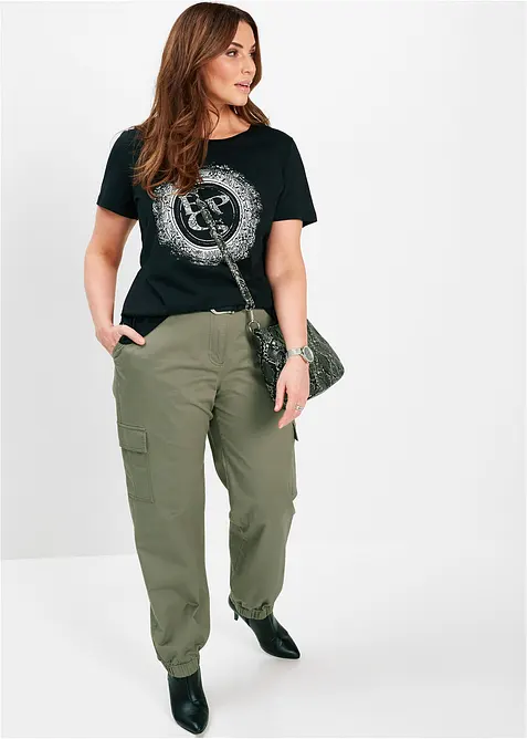 Cargobyxa i stretchig bomullsmix, bonprix