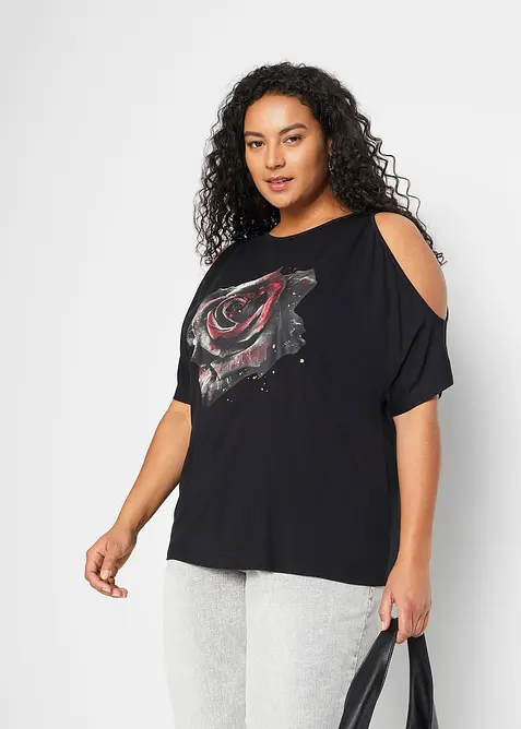 Cold shoulder-topp av viskos, bonprix