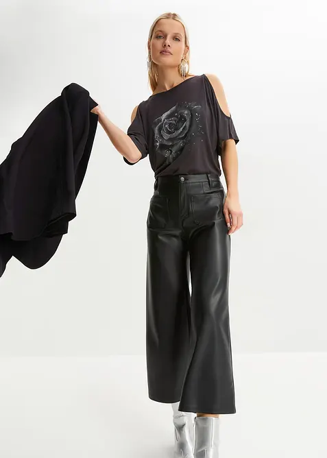 Cold shoulder-topp av viskos, bonprix