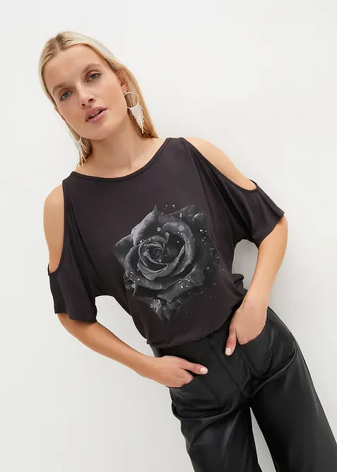 Cold shoulder-topp av viskos, bonprix