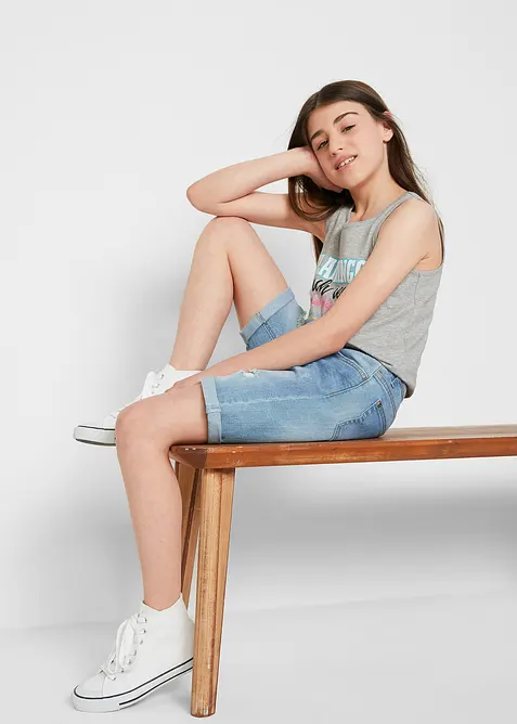 Stretchiga jeansshorts med medelhög midja för barn, bonprix