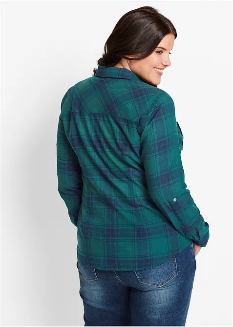 Rutig skjortblus i ren bomull, bonprix