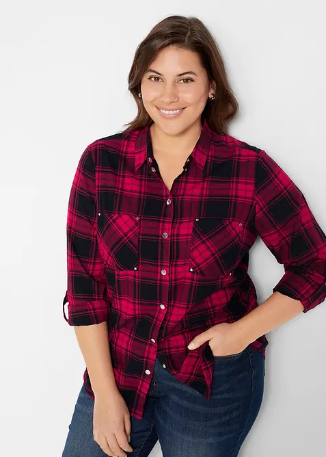 Rutig skjortblus i ren bomull, bonprix