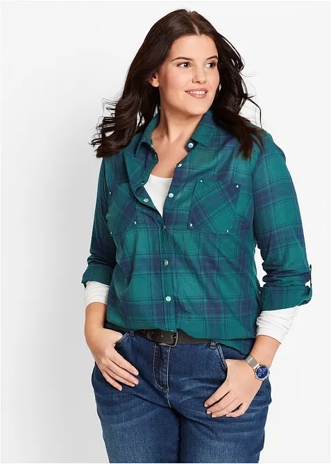 Rutig skjortblus i ren bomull, bonprix