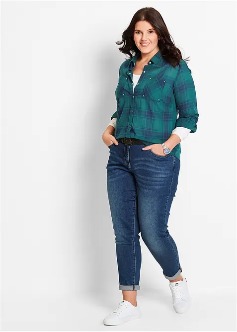 Rutig skjortblus i ren bomull, bonprix