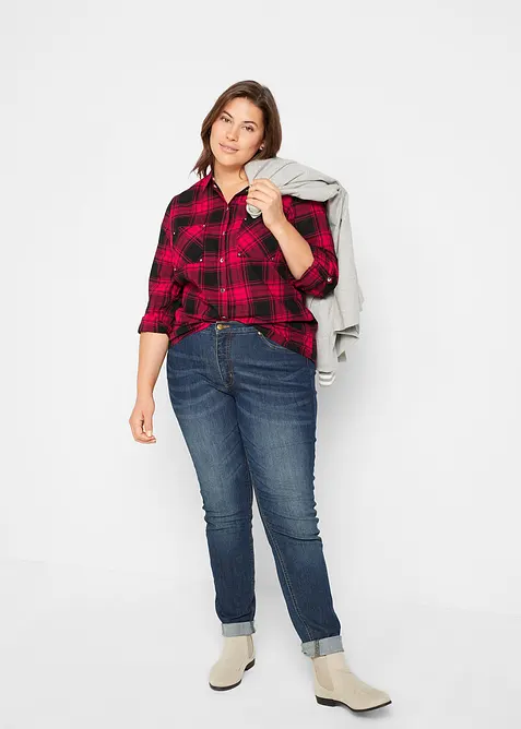 Rutig skjortblus i ren bomull, bonprix