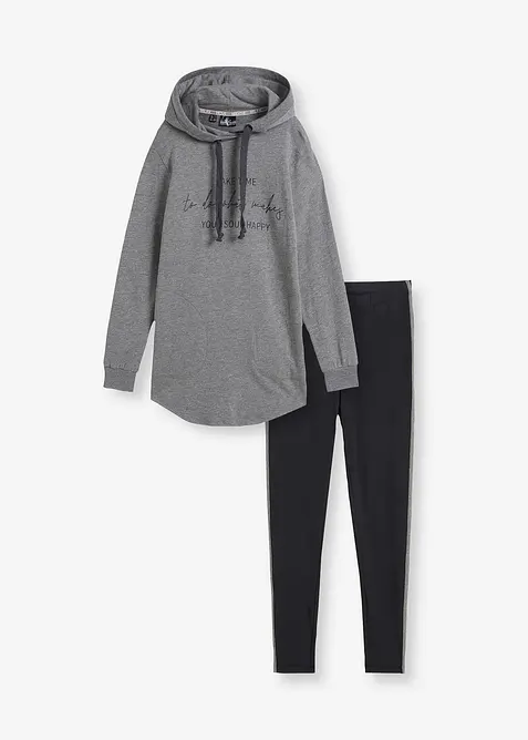 Tr&auml;ningsoverall med l&aring;ng oversizesweatshirt och leggings (2 delar), bonprix