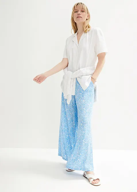 Ledig kort&auml;rmad oversizeblus i tunn linneblandning, bonprix