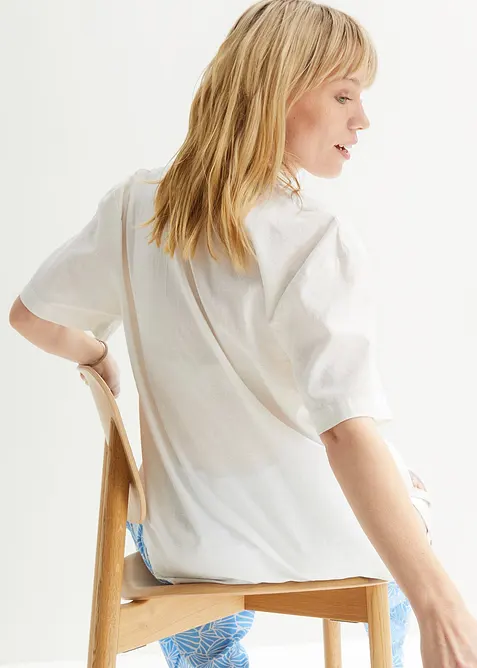 Ledig kort&auml;rmad oversizeblus i tunn linneblandning, bonprix