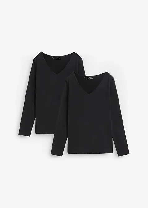 Figurn&auml;ra l&aring;ng&auml;rmad topp (2-pack), bonprix
