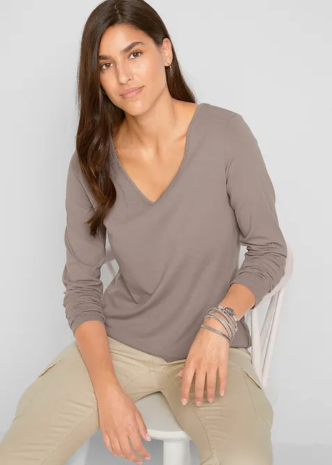 Figurnära långärmad topp (2-pack), bonprix