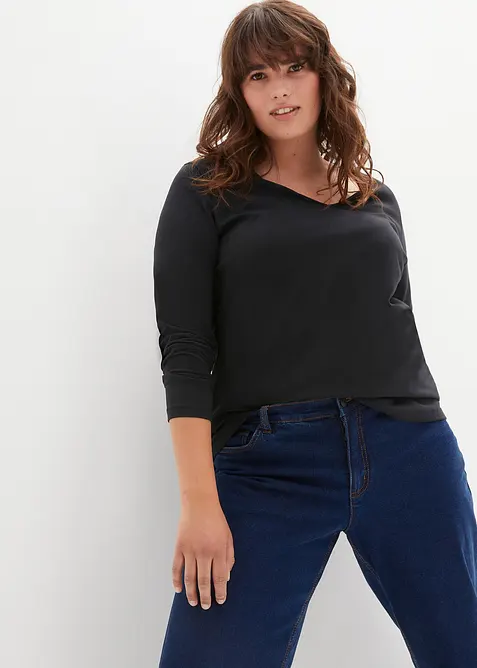 Figurn&auml;ra l&aring;ng&auml;rmad topp (2-pack), bonprix