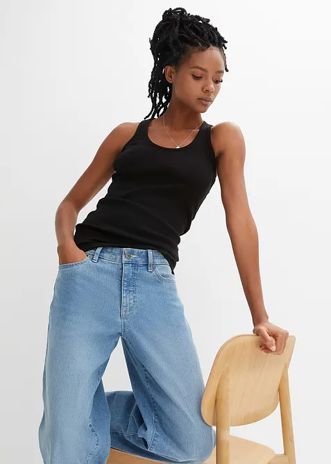 Ribbstickat linne av ekologisk bomull (2-pack), bonprix