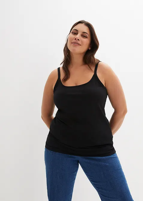 L&aring;ngt linne med smala axelband gjort av ekologisk bomull (2-pack), bonprix