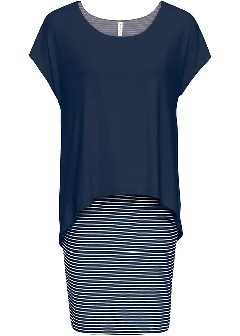 Jerseykl&auml;nning med randig kjoldel, bonprix