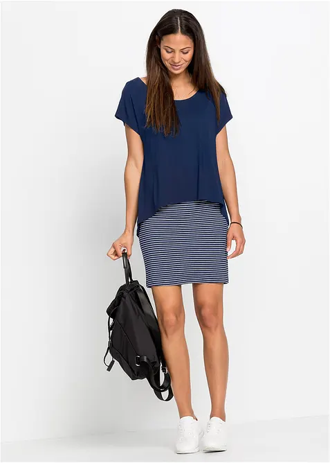 Jerseykl&auml;nning med randig kjoldel, bonprix