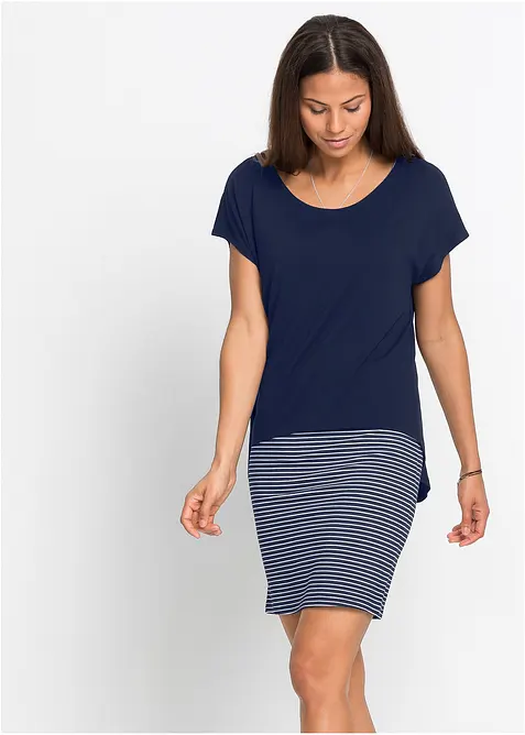 Jerseykl&auml;nning med randig kjoldel, bonprix