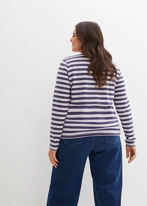 Randig långärmad T-shirt med broderi, bonprix