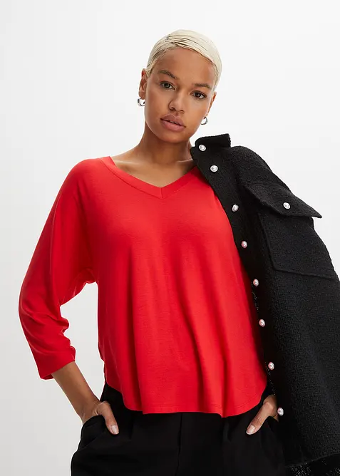 Topp med 3/4-ärm i elastisk viskos, bonprix