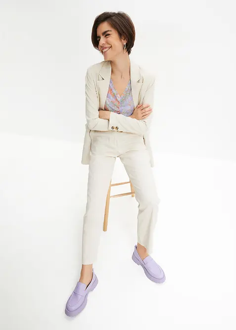 Byxa med h&ouml;g midja i mix av linne och viskos, bonprix