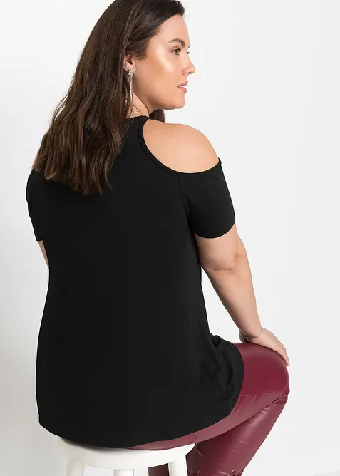 Cold shoulder-topp med spets, bonprix