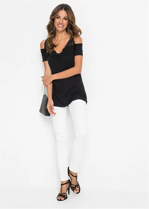 Cold shoulder-topp med spets, bonprix