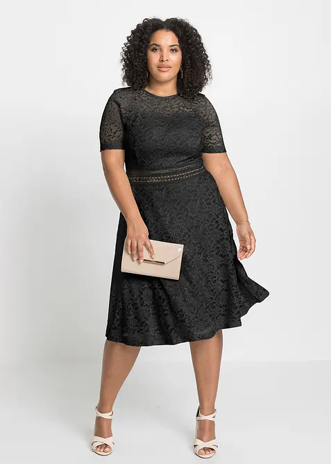 Spetsklänning med virkad infällning, bonprix