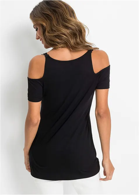 Cold shoulder-topp med spets, bonprix